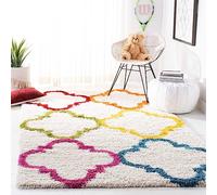 Safavieh Shaggy SGK563 - Alfombra Rectangular para Interiores, Trenzada, colección Shag para niños, Color Blanco Marfil y Multicolor, 91 x 152 cm
