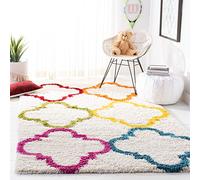 Safavieh Shaggy SGK563 - Alfombra Rectangular para Interiores, Trenzada, colección Shag para niños, Color Blanco Marfil y Multicolor, 160 x 229 cm