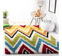 Safavieh Shaggy SGK567 - Alfombra Rectangular Tejida para Interiores, Color Marfil/Multicolor, 160 x 229 cm, para salón, Dormitorio o Cualquier Espacio Interior