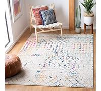 Safavieh Tulum Collection - Alfombra Boho para salón, Comedor, Dormitorio, Pelo Corto, Color Marfil y Azul, 160 x 229 cm
