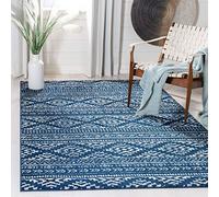 Safavieh Tulum Collection Alfombra de área de 5 pies 3 Pulgadas x 7 pies 6 Pulgadas, Azul Marino y Marfil, diseño Tribal Bohemio marroquí, no desprende Pelusa, fácil Cuidado, Ideal para Zonas de Alto