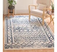 Safavieh Tulum Collection Alfombra Decorativa de 3 x 5 pies, Marfil y Azul Marino, diseño marroquí, Bohemio y Desgastado, no desprende Pelusa, fácil Cuidado, Ideal para Zonas de Alto tránsito en