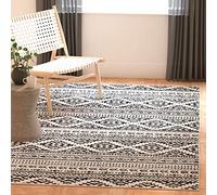 SAFAVIEH Tulum Collection (TUL272B) - Alfombra decorativa, 3 x 5 pies, marfil y negro, diseño tribal bohemio marroquí, no desprende pelusa, fácil cuidado, ideal para zonas de alto tránsito en entrada,