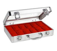 SAFE 265-1 Caja de Almacenamiento de Relojes de aluminio para 12 Relojes Porta Joyas en terciopelo rojo - caja de reloj con cerradura, tapa de cristal y cojín de reloj extraíble