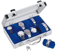 SAFE 265 Caja de almacenamiento para relojes de hombre hecha de aluminio, espacio para 12 relojes, en terciopelo azul real. Caja con cerradura, tapa de cristal y cojín extraíble