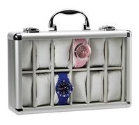 SAFE 265 Caja de aluminio para guardar 12 relojes - joyero de terciopelo gris claro (vacío) - caja de reloj con cierre, tapa de cristal y cojín de reloj extraíble