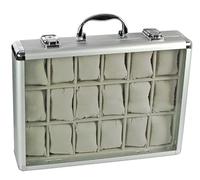 SAFE 266-2 ALU Caja para guardar relojes de hombre con soporte para 18 relojes en terciopelo gris - Caja para relojes con tapa de cristal y cojín para relojes extraíble