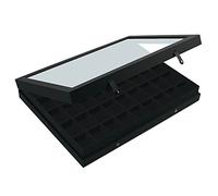 SAFE 5677 Vitrina de Coleccionismo Edición Negra con tapa de cristal real | superficie de estructura de lino negro mate | Estuche para hasta 45 unidades | 40 x 30 x 5,5 cm