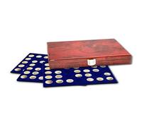 SAFE 5794 Vitrinas de madera raíz Premium con 3 bandejas para 105 piezas hasta 26 mm Ø 2 euros | 258 x 205 x 45 mm | Vitrina para tu colección
