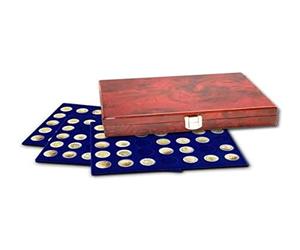 SAFE 5794 Vitrinas de madera raíz Premium con 3 bandejas para 105 piezas hasta 26 mm Ø 2 euros | 258 x 205 x 45 mm | Vitrina para tu colección