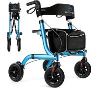 Safe Age Andador para Ancianos con Ruedas - Ligero y Plegable con Asiento para Interior y Exterior - con Respaldo y Soporte para Bastón
