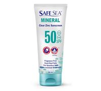Safe Sea Protector solar de óxido de zinc SPF50 | Protector solar mineral transparente sin yeso blanco | Loción protectora antipicaduras de medusas | Seguro para arrecifes de coral | Tamaño de viaje