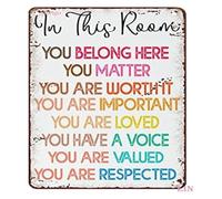 Safe Space You Belong Metal Sign For Counseling Center Wall 12x8 Inch | Rigid metal panel high contrast rainbow print protects against moisture suits indoor areas