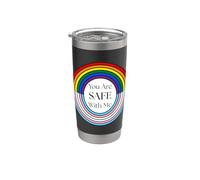 Safe With Me Pride Transgénero Rainbow Flag Retro Circle Vaso térmico de acero inoxidable de doble pared