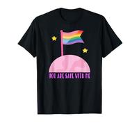 Safe With Me Rainbow Pride Flag Pink Planet Safe Space LGBTQ Camiseta