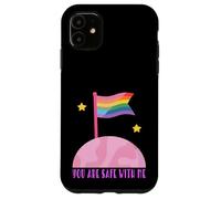 Safe With Me Rainbow Pride Flag Pink Planet Safe Space LGBTQ Carcasa para iPhone 11