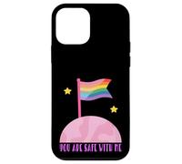 Safe With Me Rainbow Pride Flag Pink Planet Safe Space LGBTQ Carcasa para iPhone 12 mini