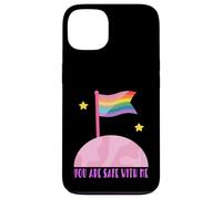 Safe With Me Rainbow Pride Flag Pink Planet Safe Space LGBTQ Carcasa para iPhone 13