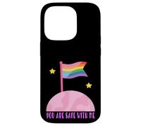 Safe With Me Rainbow Pride Flag Pink Planet Safe Space LGBTQ Carcasa para iPhone 14 Pro