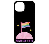 Safe With Me Rainbow Pride Flag Pink Planet Safe Space LGBTQ Carcasa para iPhone 15