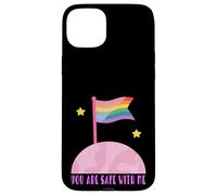 Safe With Me Rainbow Pride Flag Pink Planet Safe Space LGBTQ Carcasa para iPhone 15 Plus