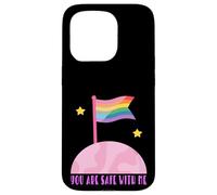 Safe With Me Rainbow Pride Flag Pink Planet Safe Space LGBTQ Carcasa para iPhone 15 Pro