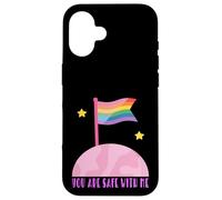 Safe With Me Rainbow Pride Flag Pink Planet Safe Space LGBTQ Carcasa para iPhone 16