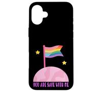 Safe With Me Rainbow Pride Flag Pink Planet Safe Space LGBTQ Carcasa para iPhone 16 Plus
