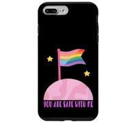Safe With Me Rainbow Pride Flag Pink Planet Safe Space LGBTQ Carcasa para iPhone 7 Plus/8 Plus