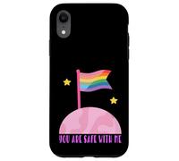 Safe With Me Rainbow Pride Flag Pink Planet Safe Space LGBTQ Carcasa para iPhone XR