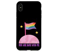 Safe With Me Rainbow Pride Flag Pink Planet Safe Space LGBTQ Carcasa para iPhone XS Max