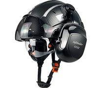 SAFEBUILDER Casco de Seguridad con Gafas, Orejeras Que Funcionan a la Altura, de Fibra de Carbono, para construcción Industrial, protección de la Cabeza, aprobación ANSI Z89.1 (01-Negro Mate + Gafas