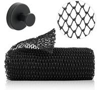 Safefine Auténtica esponja africana larga, 100% tejida, longitud elástica hasta 170 cm, para baño, exfoliación, exfoliación, exfoliación de espalda para una piel más suave (negro con gancho)