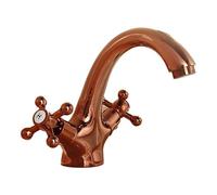 Safehappy - Grifos mezcladores para lavabo, 1 agujero, doble palanca cruzada, latón, grifo para lavabo de baño, grifo mezclador de agua fría y caliente, color oro rosa