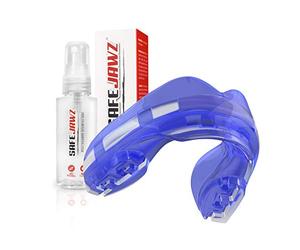 SAFEJAWZ, férula Protectora para aparatos dentales Protector bucal y Spray desinfectante 50ml Paquete para Deportes de Contacto, Rugby Boxing Artes Marciales… (Azul Heilo)
