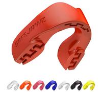 SAFEJAWZ Protector bucal adultos y niños para todos los deportes de contacto, incluidos rugby, MMA, artes marciales de kickboxing, judo, hockey y boxeo (Adulto (12+ Años), Rojo)