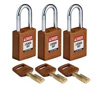 SafeKey Candado de nailon y acero, 38 mm x 84 mm x 19 mm, marrón, paquete de 3