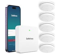 Safeliveo Detector de Humo interconectado WiFi, Detector de Humo con batería de 10 años, Juego de 5 con estación Base, Certificado TUV Rheinland, Juego de Alarma de Humo con Control por aplicación.