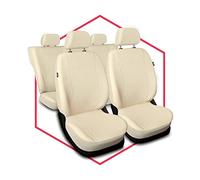 Saferide - Juego de 3 fundas universales para asientos de coche, piel sintética, color beige, para asientos delanteros y traseros, 1 + 1 asientos delanteros y 1 asiento trasero divisibles, cremalleras