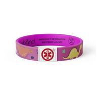 SafeTag DinoBand - Pulsera de información de emergencia con datos de dinosaurios para niños, pulsera médica y de contacto (rosa)