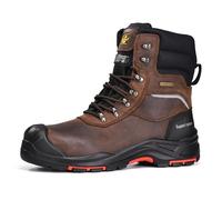 SAFETOE Botas de seguridad impermeables de piel de vaca para hombre, de 8 pulgadas, con punta compuesta, botas de trabajo para invierno, botas de nieve S7S ESD, Brown, 39 EU