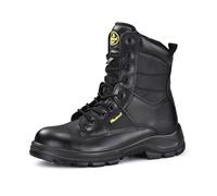 SAFETOE Botas militares con puntera de acero para hombre, 9438WR, cuero impermeable, antideslizante, antiestático, cremallera lateral, negro (impermeable), 42 EU