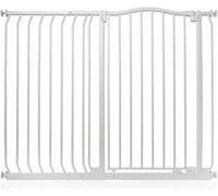 Safetots Barrera Extra Alta de Tope Curvo para Bebés, 116cm - 125cm, Blanca Mate, Altura Extra Alta de 100cm, Barrera de Presión para Escaleras, Barrera de Seguridad para Bebés