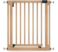 Safetots Puerta Elegante de Seguridad de Madera para Bebés, Madera Natural, 79cm - 87cm, Puerta de Seguridad con Ajuste por Presión, Puerta Extra Ancha de 57cm, Puerta de Una Sola Pieza Extra Ancha