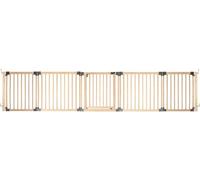 Safetots Separador de Ambientes de Madera con Múltiples Paneles, Hasta 376cm de Ancho, Madera Natural, 76cm de Altura, Divisor de Ambiente con Puerta para Bebés y Niños Pequeños, Instalación Fácil