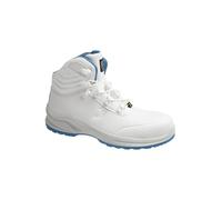 SAFETY JOGGER Modulo Pure - Zapatos de seguridad veganos sin metal, corte medio, color blanco con azul, certificado ESD, antiperforación, suela de goma Tiger Grip, Blanco con acentos azules, 47 EU