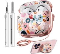 Safety Lock Inesore Floral Cute Case Compatible with AirPods 4 - Pink Berry Flower Case for Women Girls, with Cleaning Kit and Keychain(ANC/2024)