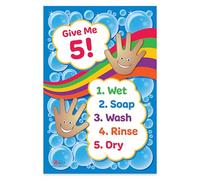 Safety Magnets Póster de lavado de manos Give Me 5", laminado, 30,5 x 45,7 cm, letrero de lavarse las manos para niños, póster de salud de higiene de manos para guardería, preescolar y primaria,