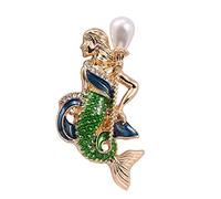 Safety Pin Brooch Pin Broach Badge Brooch Lapel Pin Western Antique Style Enamel Dolphin Tropical Fish Goldfish Koi Fish Mermaid Tail Marine Brooch,Camel (Color : Green Merm)