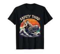 Safety Third Retro Funny Sarcastic Nautical Whale Rider Camiseta gráfica económica, Hombre, Negro, M